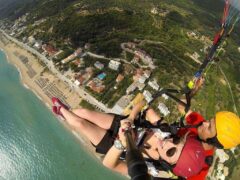 Tandem paragliding flight over the Rocks of Preveza